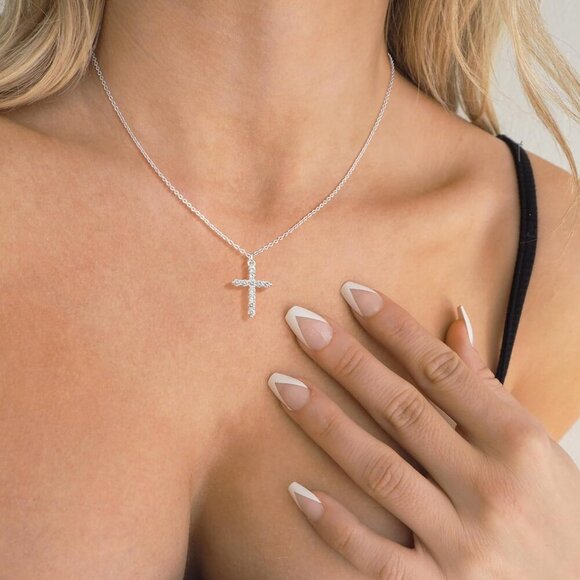 Faith Crown Cross Necklace 14K Gold Silver Plated Pendant with Birthstones Chain - Picture 5 of 7